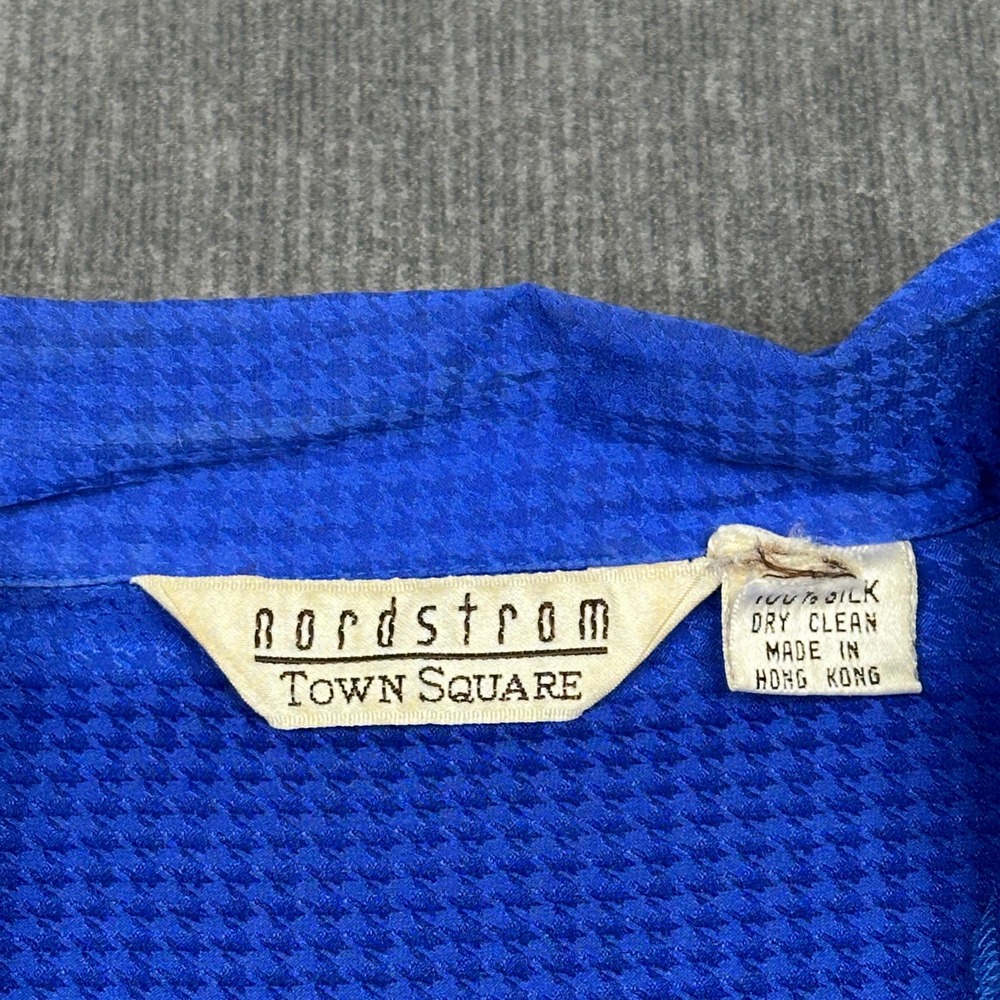 Nordstrom Town Square Vintage Royal Blue 100% Silk Houndstooth Shirt Size M - Picture 5 of 6